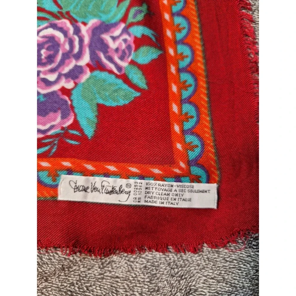 Diane Von Furstenburg Boho Floral Neck Bag‎ Scarf Square Rayon Italian Bold
